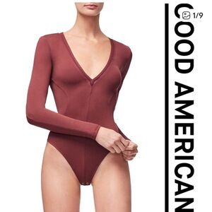 Good American |  Low Down V Neck Bodysuit Bordeaux